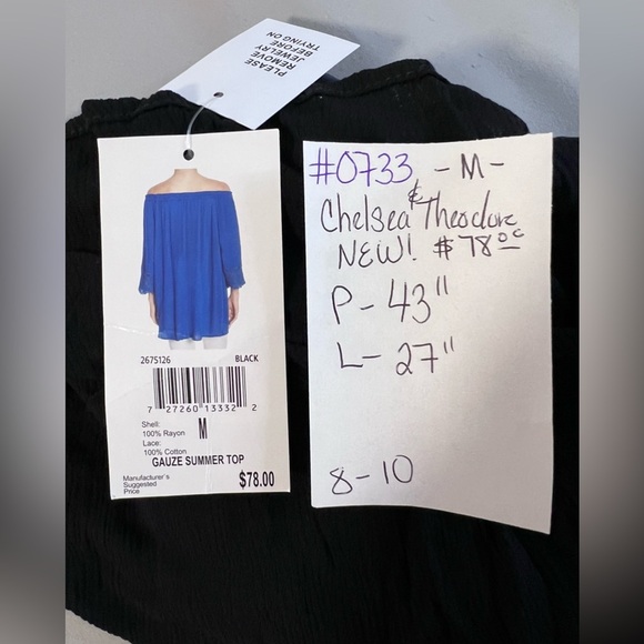 CHELSEA & THEODORE Black Cotton/Rayon Tunic/Blouse /Top Wm's Sz. Med. - Picture 8 of 8